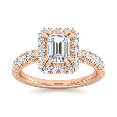 14K Rose Gold Halo Emerald Cut Diamond Engagement Ring 14K Rose Gold Halo Emerald Cut Diamond Engagement Ring