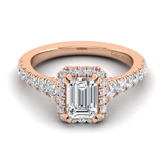Gabriel - 14K Rose Gold Halo Emerald Cut Diamond Engagement Ring