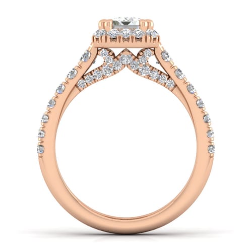 14K Rose Gold Halo Emerald Cut Diamond Engagement Ring