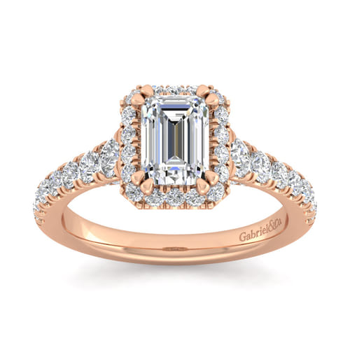 14K Rose Gold Halo Emerald Cut Diamond Engagement Ring