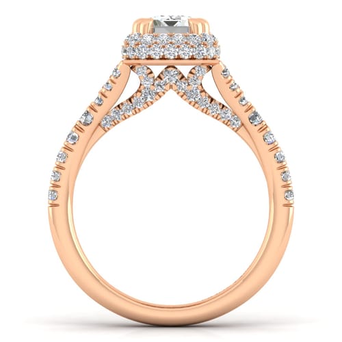 14K Rose Gold Halo Emerald Cut Diamond Engagement Ring