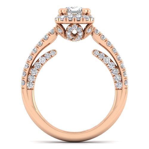 14K Rose Gold Halo Emerald Cut Diamond Engagement Ring