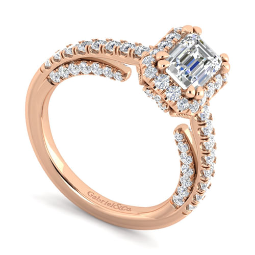 14K Rose Gold Halo Emerald Cut Diamond Engagement Ring