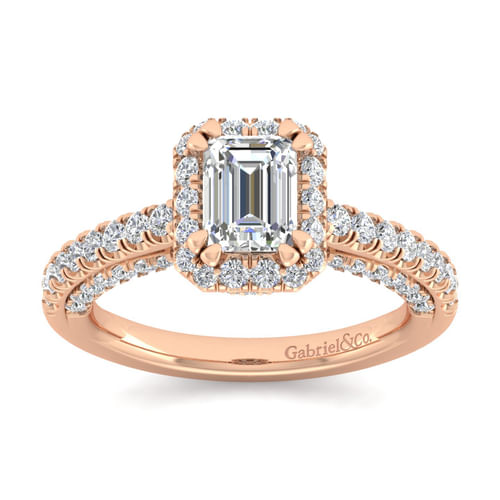 14K Rose Gold Halo Emerald Cut Diamond Engagement Ring