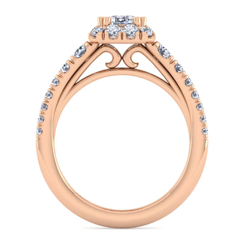 14K Rose Gold Halo Emerald Cut Diamond Engagement Ring
