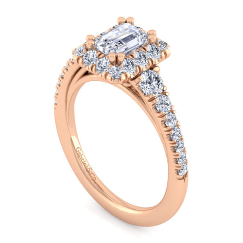 14K Rose Gold Halo Emerald Cut Diamond Engagement Ring