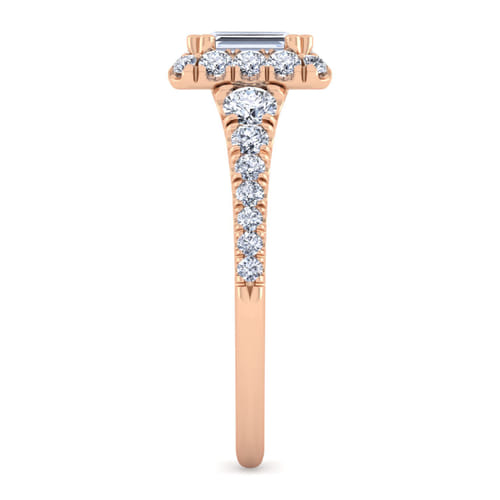 14K Rose Gold Halo Emerald Cut Diamond Engagement Ring
