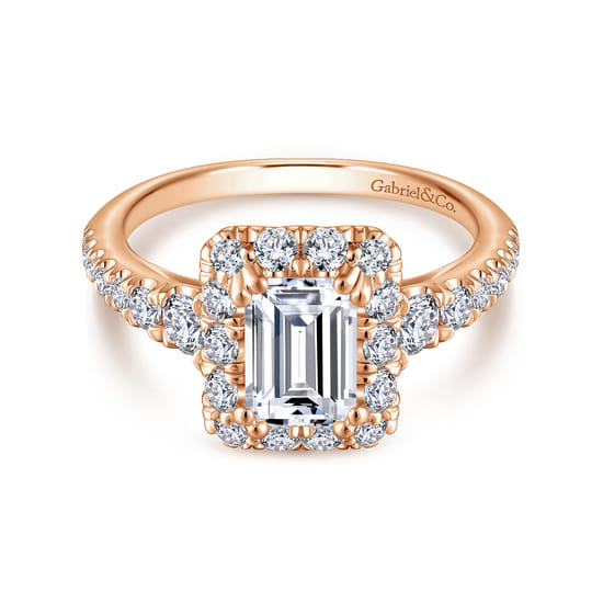 Gabriel - 14K Rose Gold Halo Emerald Cut Diamond Engagement Ring