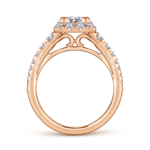 14K Rose Gold Halo Emerald Cut Diamond Engagement Ring