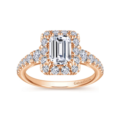 14K Rose Gold Halo Emerald Cut Diamond Engagement Ring