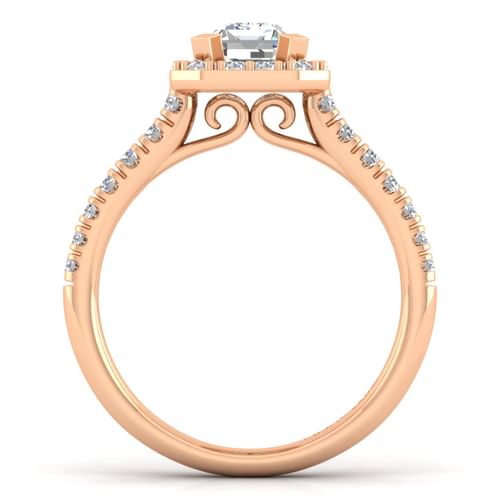 14K Rose Gold Halo Emerald Cut Diamond Engagement Ring