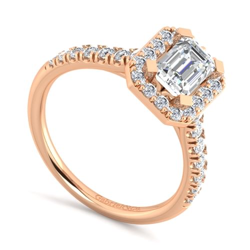 14K Rose Gold Halo Emerald Cut Diamond Engagement Ring