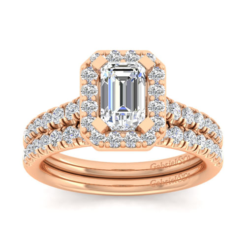 14K Rose Gold Halo Emerald Cut Diamond Engagement Ring