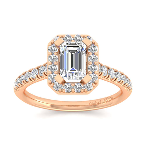 14K Rose Gold Halo Emerald Cut Diamond Engagement Ring