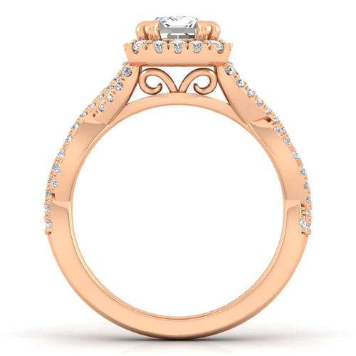 14K Rose Gold Halo Emerald Cut Diamond Engagement Ring