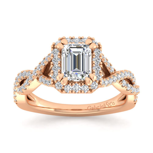 14K Rose Gold Halo Emerald Cut Diamond Engagement Ring