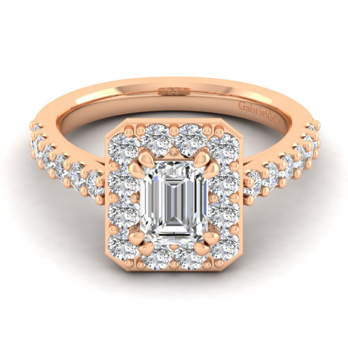 14K Rose Gold Halo Emerald Cut Diamond Engagement Ring