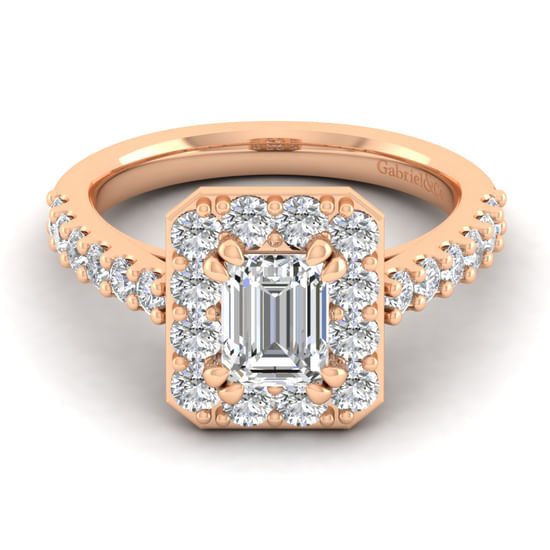 Gabriel - 14K Rose Gold Halo Emerald Cut Diamond Engagement Ring