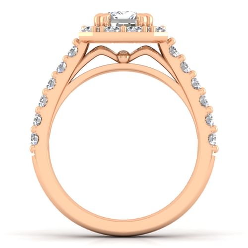 14K Rose Gold Halo Emerald Cut Diamond Engagement Ring