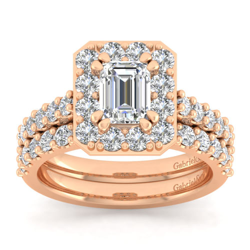 14K Rose Gold Halo Emerald Cut Diamond Engagement Ring