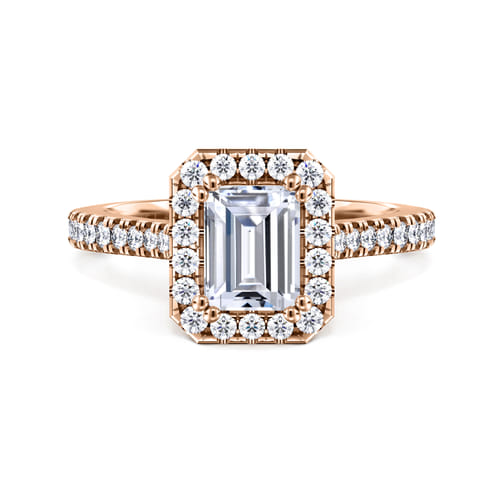 14K Rose Gold Halo Emerald Cut Diamond Engagement Ring 14K Rose Gold Halo Emerald Cut Diamond Engagement Ring