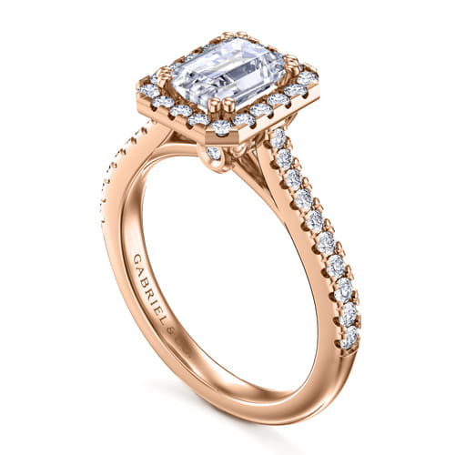 14K Rose Gold Halo Emerald Cut Diamond Engagement Ring 14K Rose Gold Halo Emerald Cut Diamond Engagement Ring