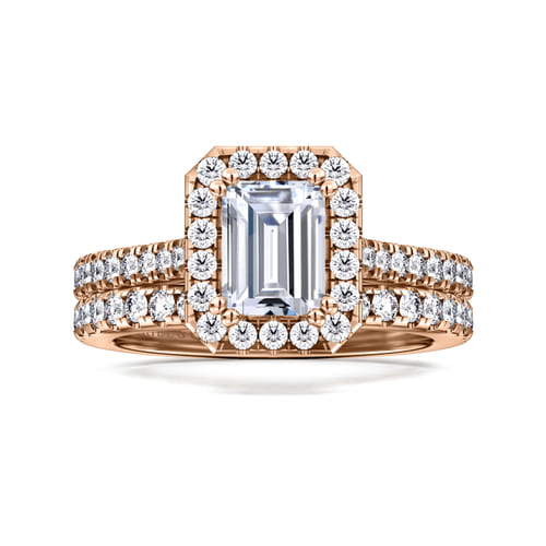 14K Rose Gold Halo Emerald Cut Diamond Engagement Ring 14K Rose Gold Halo Emerald Cut Diamond Engagement Ring