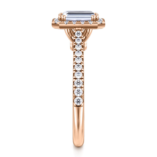 14K Rose Gold Halo Emerald Cut Diamond Engagement Ring 14K Rose Gold Halo Emerald Cut Diamond Engagement Ring