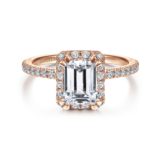 Gabriel - 14K Rose Gold Halo Emerald Cut Diamond Engagement Ring