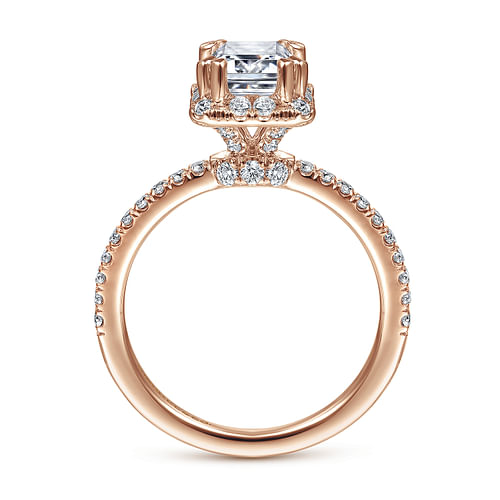 14K Rose Gold Halo Emerald Cut Diamond Engagement Ring