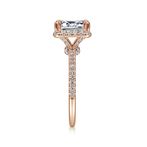 14K Rose Gold Halo Emerald Cut Diamond Engagement Ring