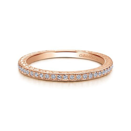 14K Rose Gold Hand Carved Stackable Diamond Ring 14K Rose Gold Hand Carved Stackable Diamond Ring