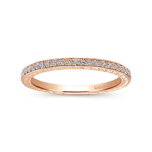 14K Rose Gold Hand Carved Stackable Diamond Ring 14K Rose Gold Hand Carved Stackable Diamond Ring