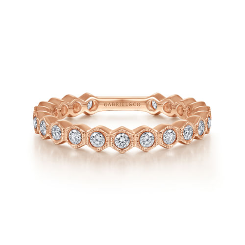 14K Rose Gold Hexagonal Station Stackable Diamond Ring