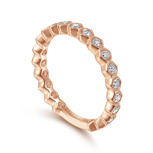 14K Rose Gold Hexagonal Station Stackable Diamond Ring