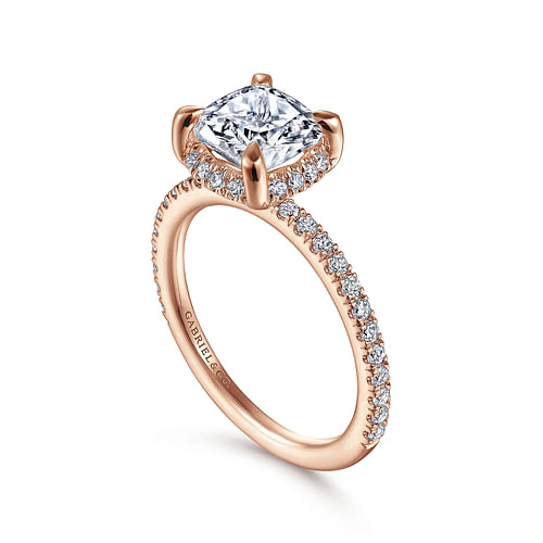 14K Rose Gold Hidden Halo Cushion Cut Diamond Engagement Ring