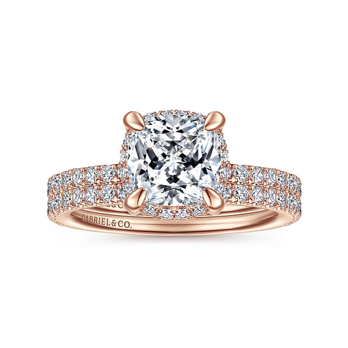 14K Rose Gold Hidden Halo Cushion Cut Diamond Engagement Ring