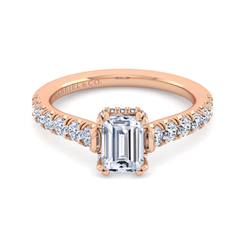 14K Rose Gold Hidden Halo Emerald Cut Diamond Engagement Ring
