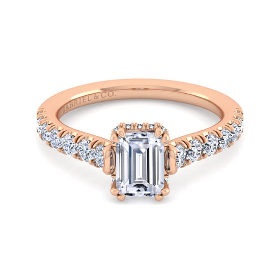 Gabriel - 14K Rose Gold Hidden Halo Emerald Cut Diamond Engagement Ring