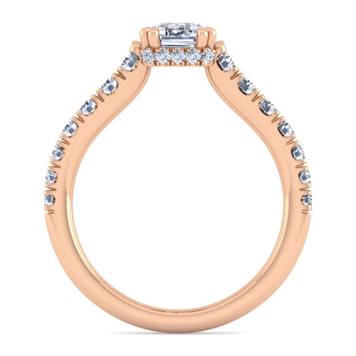 14K Rose Gold Hidden Halo Emerald Cut Diamond Engagement Ring