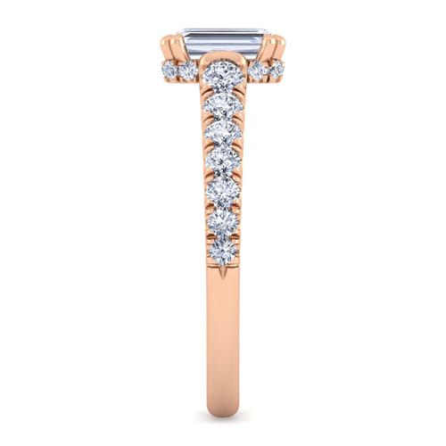 14K Rose Gold Hidden Halo Emerald Cut Diamond Engagement Ring