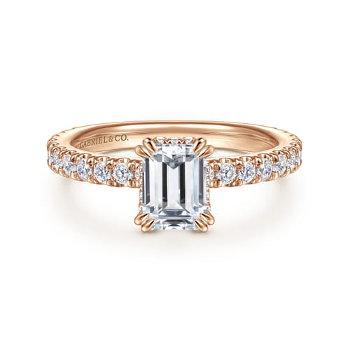 14K Rose Gold Hidden Halo Emerald Cut Diamond Engagement Ring