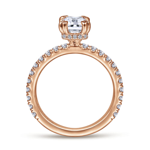14K Rose Gold Hidden Halo Emerald Cut Diamond Engagement Ring