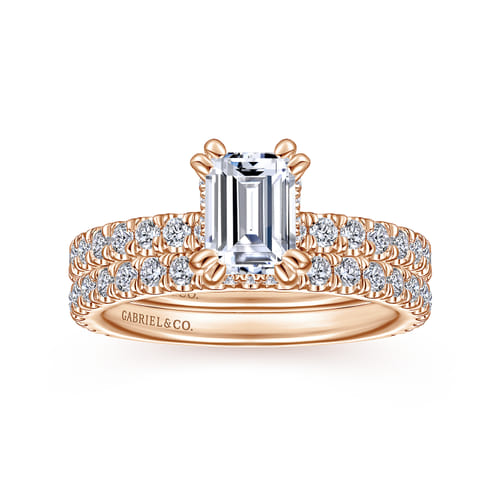 14K Rose Gold Hidden Halo Emerald Cut Diamond Engagement Ring