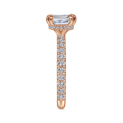 14K Rose Gold Hidden Halo Emerald Cut Diamond Engagement Ring