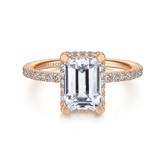 Gabriel - 14K Rose Gold Hidden Halo Emerald Cut Diamond Engagement Ring