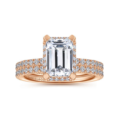 14K Rose Gold Hidden Halo Emerald Cut Diamond Engagement Ring