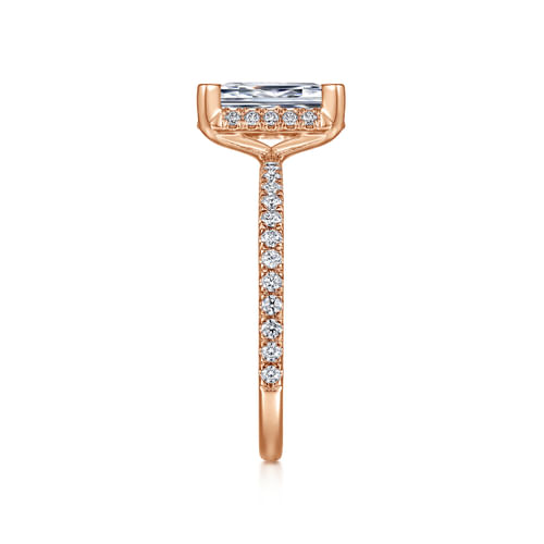 14K Rose Gold Hidden Halo Emerald Cut Diamond Engagement Ring