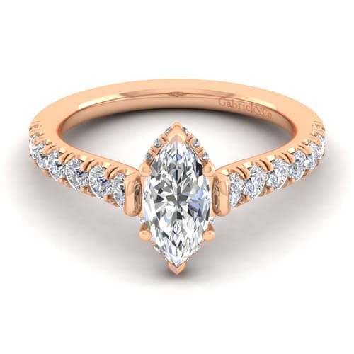 14K Rose Gold Hidden Halo Marquise Shape Diamond Engagement Ring