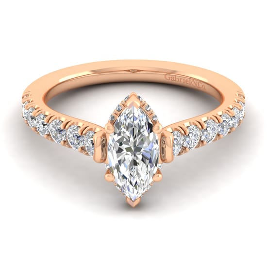 Gabriel - 14K Rose Gold Hidden Halo Marquise Shape Diamond Engagement Ring